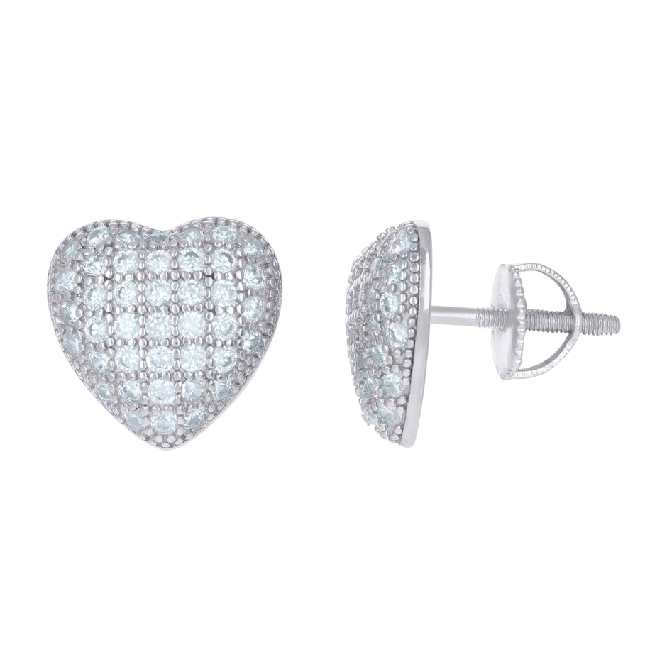 925 Sterling Silver Unisex Cubic Zirconia Heart Stud Earrings