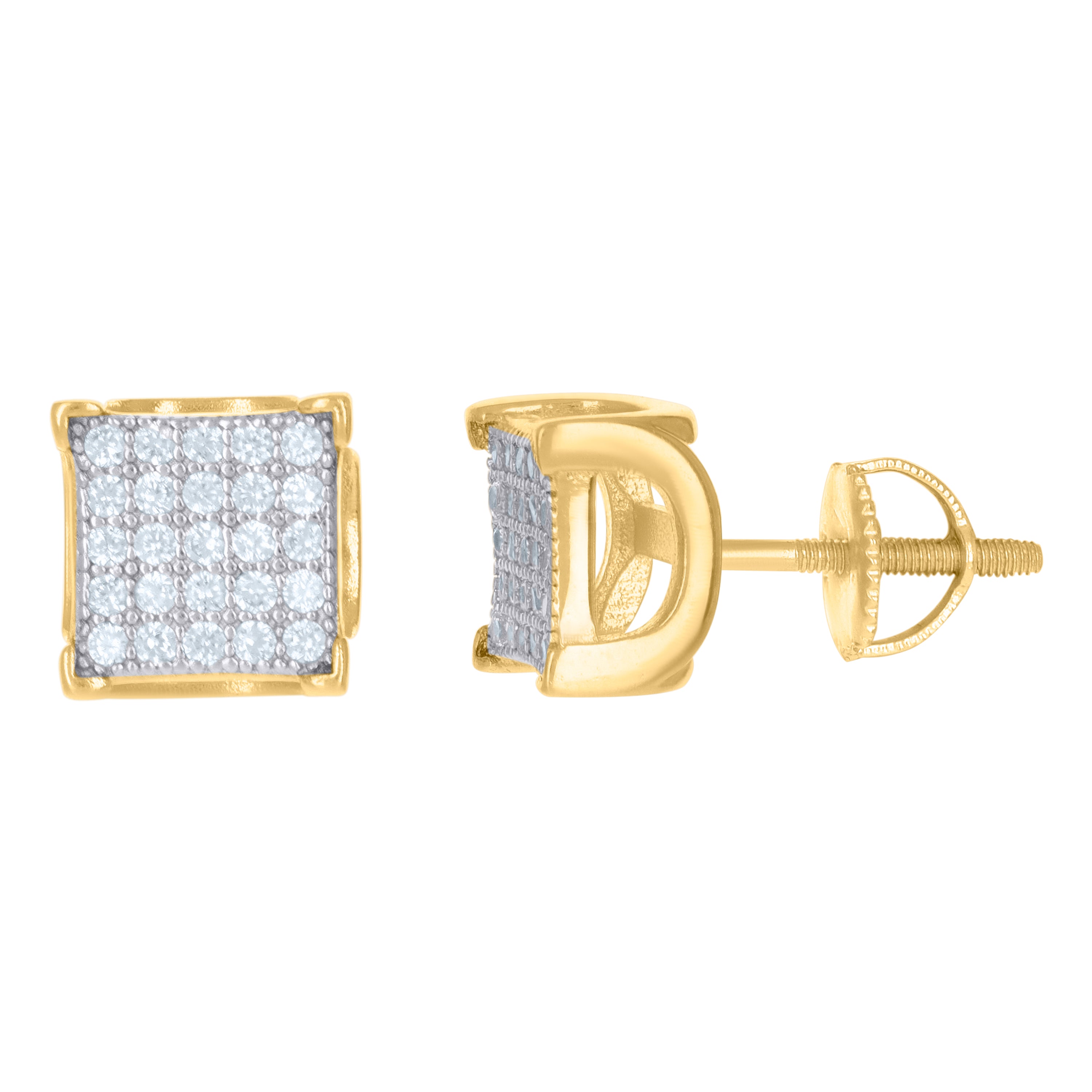 925 Sterling Silver Yellow-Tone Unisex Cubic Zirconia Square Stud Earrings