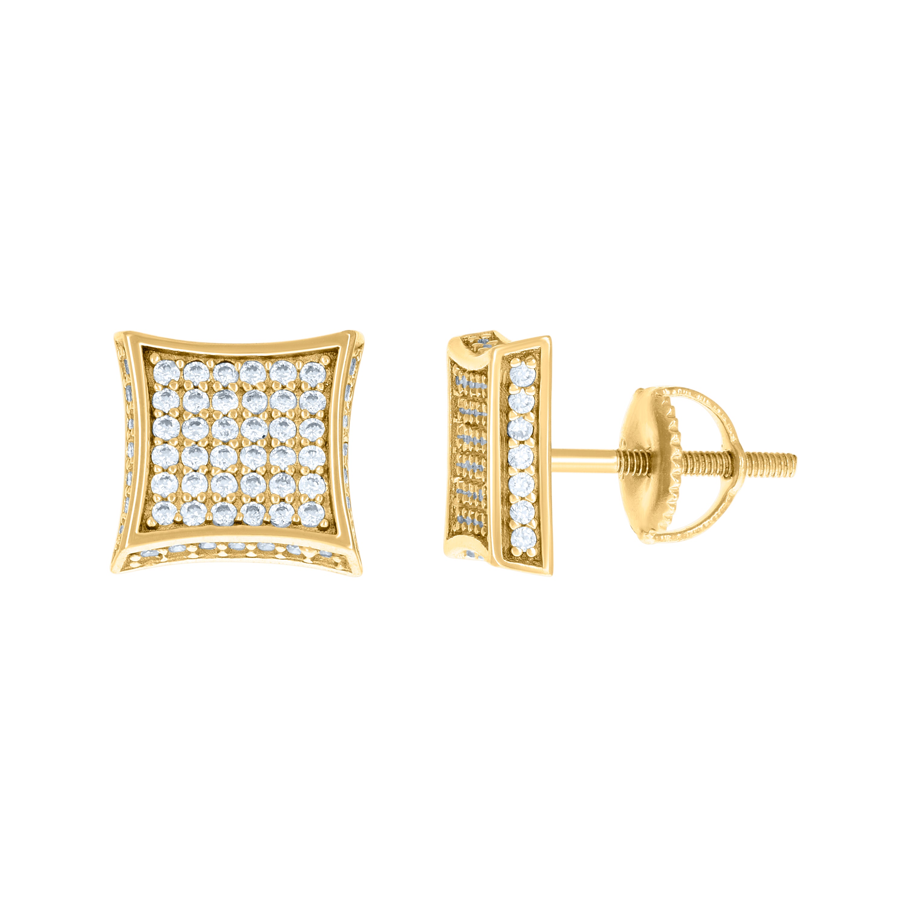 925 Sterling Silver Yellow-Tone Unisex Cubic Zirconia Square Stud Earrings
