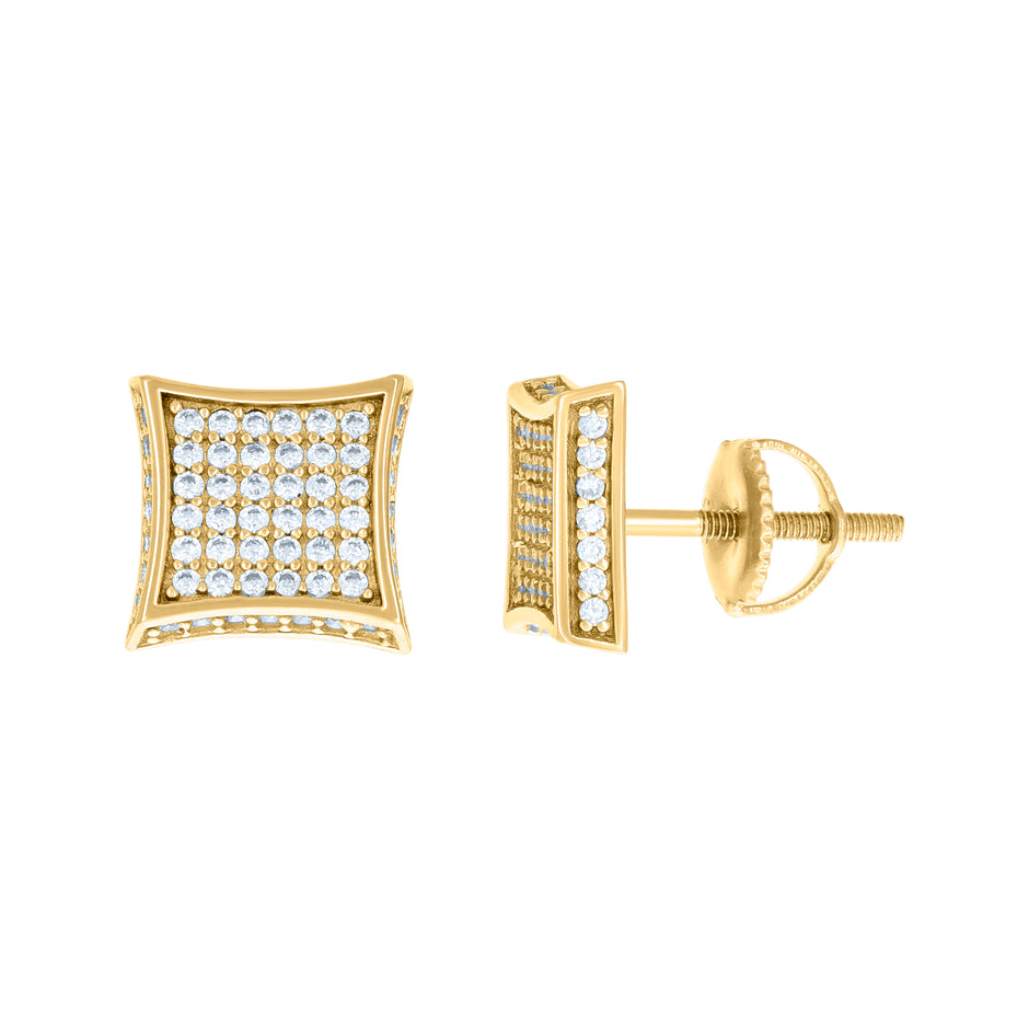 925 Sterling Silver Yellow-Tone Unisex Cubic Zirconia Square Stud Earrings