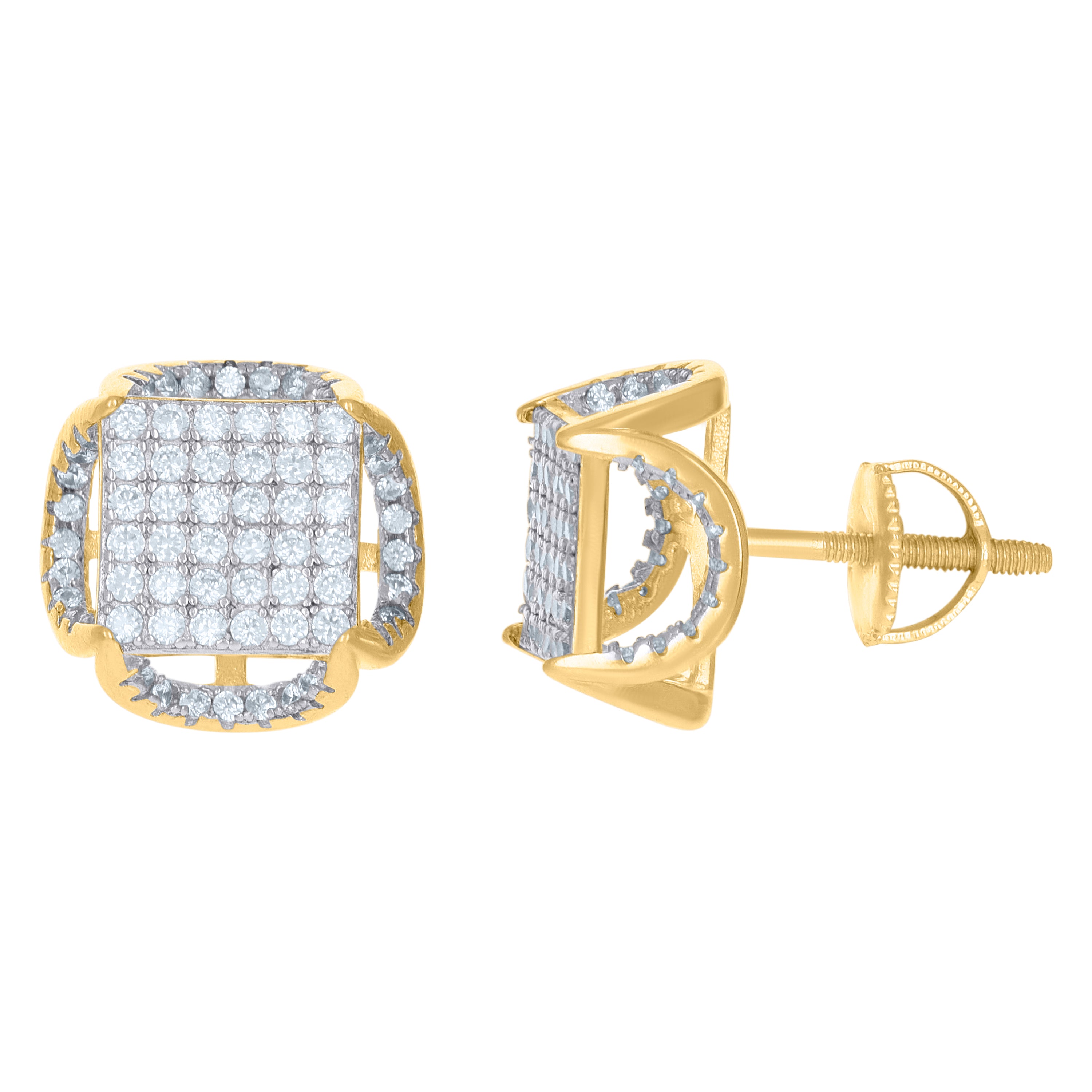 925 Sterling Silver Yellow-Tone Unisex Cubic Zirconia Round Stud Earrings