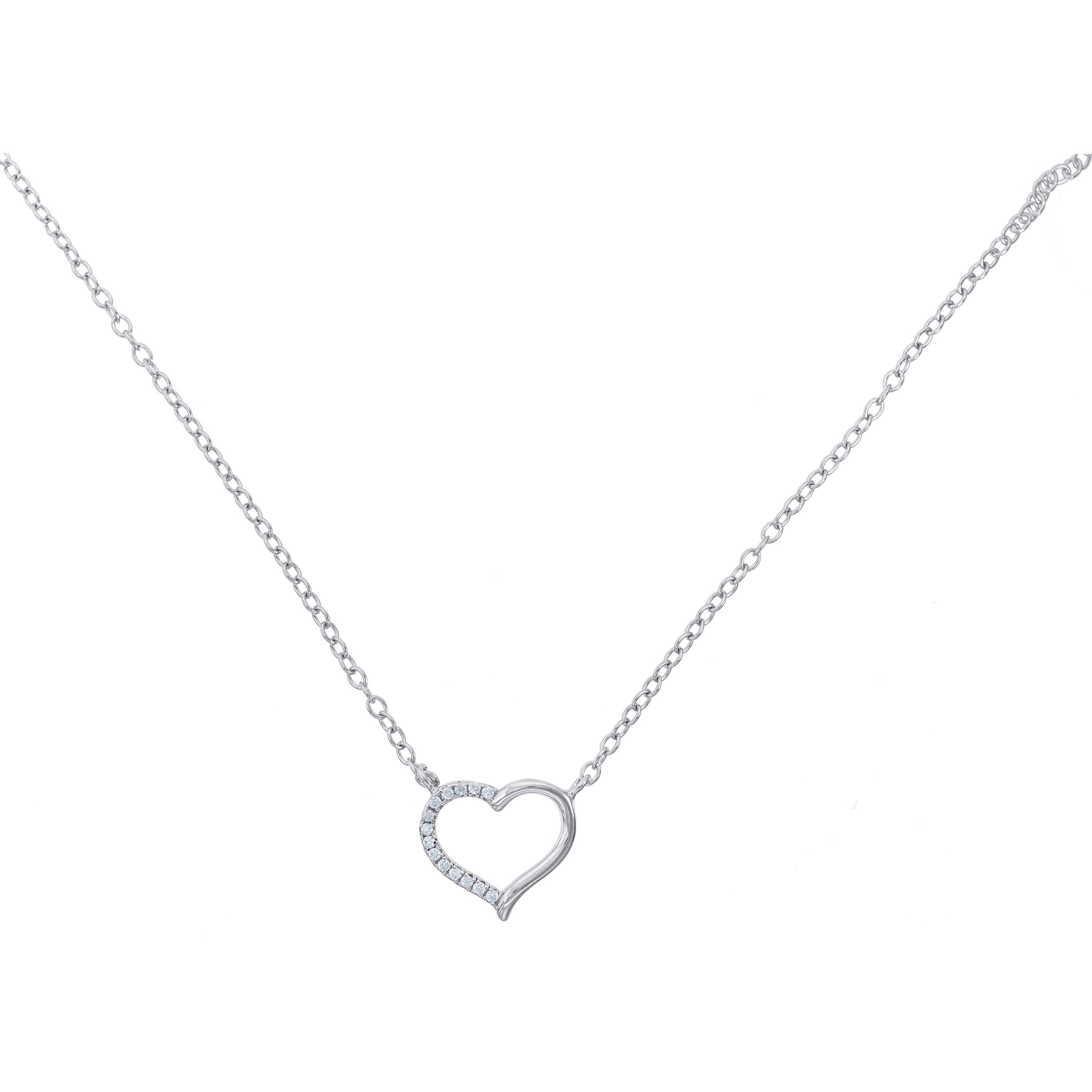 925 Sterling Silver Women Cubic Zirconia Rolo Link Heart Necklace