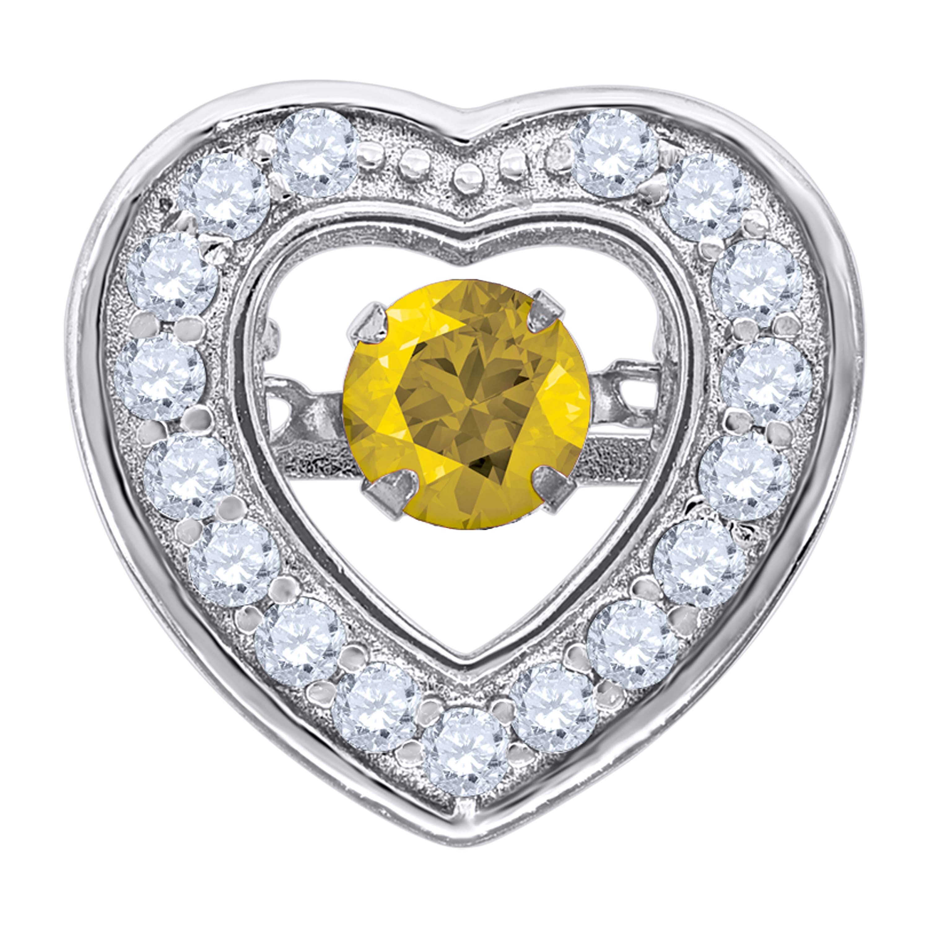 925 Sterling Silver Womens Yellow Cubic-Zirconia Heart Slide Charm Pendant