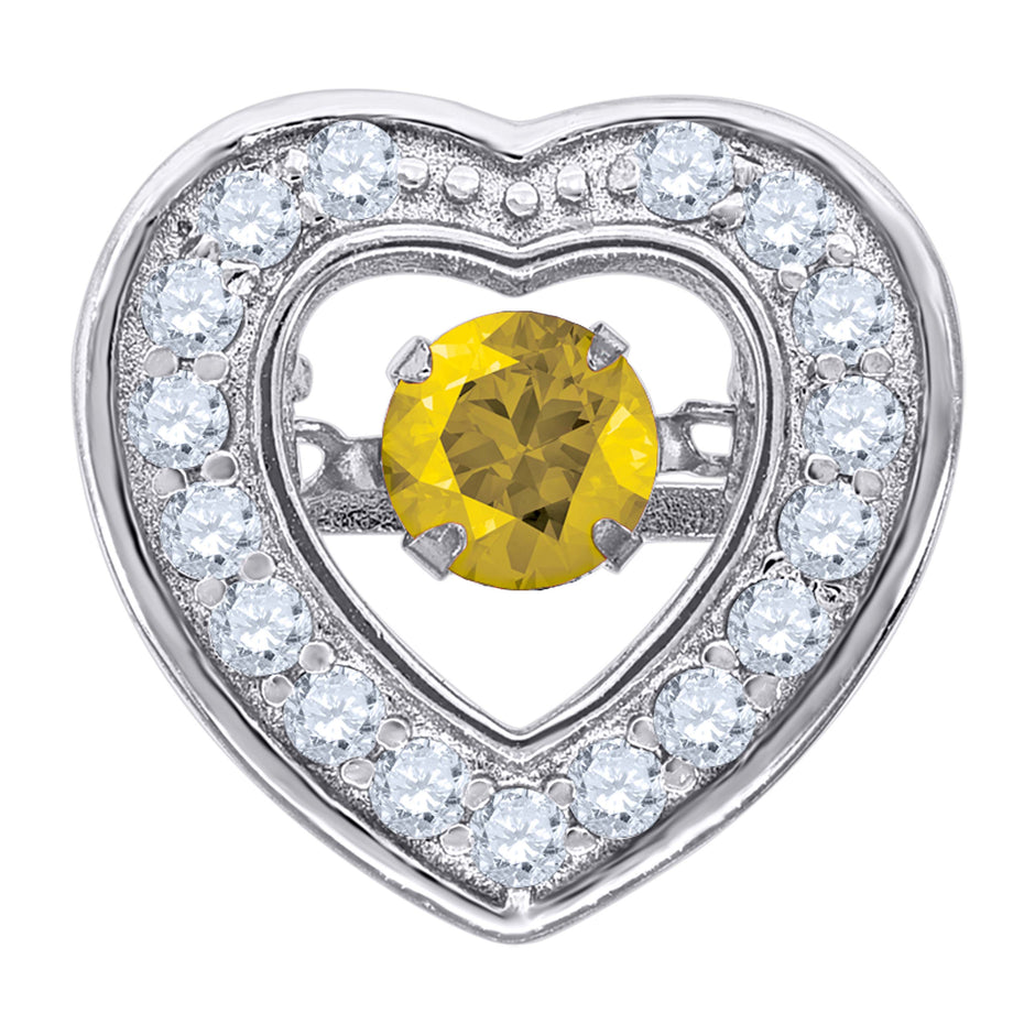 925 Sterling Silver Womens Yellow Cubic-Zirconia Heart Slide Charm Pendant