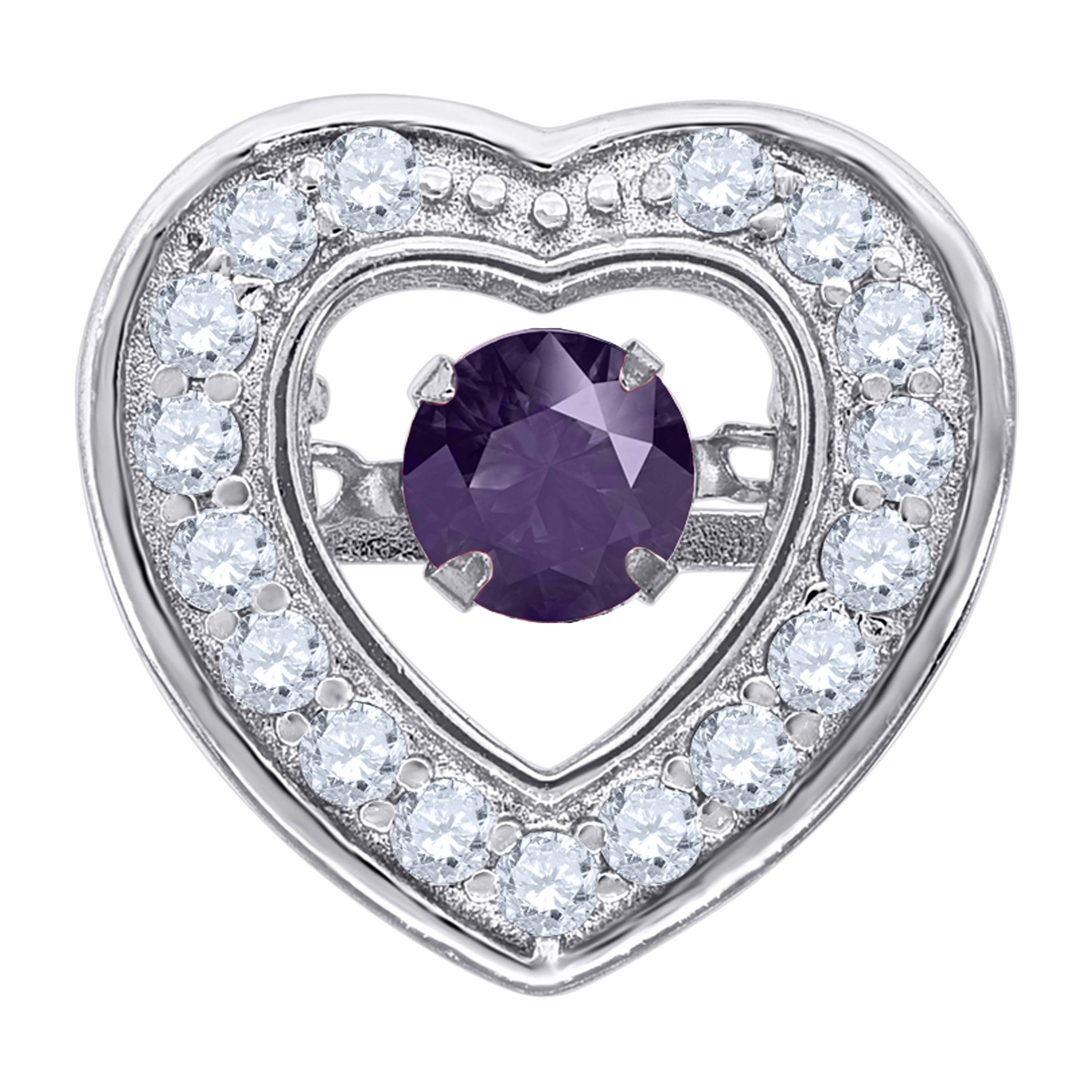 925 Sterling Silver Womens Purple Cubic-Zirconia Heart Slide Charm Pendant