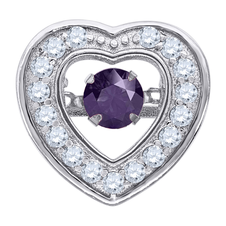 925 Sterling Silver Womens Purple Cubic-Zirconia Heart Slide Charm Pendant