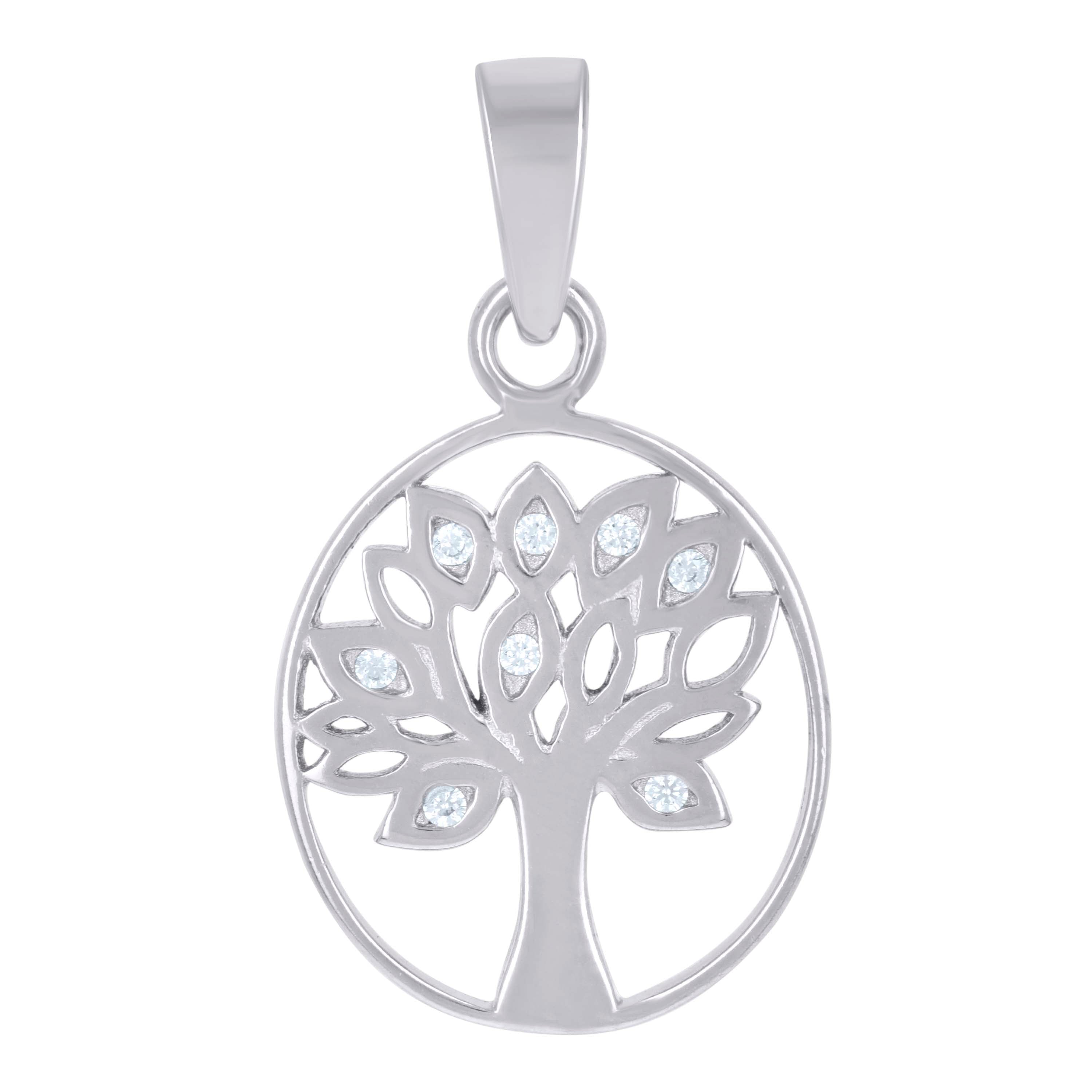 925 Sterling Silver Unisex Cubic Zirconia Tree Of Life Charm Pendant