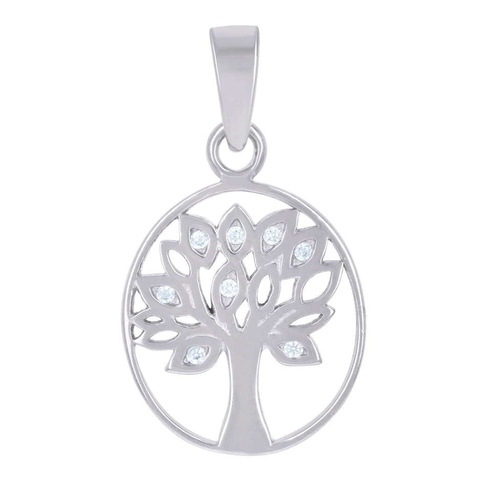 925 Sterling Silver Unisex Cubic Zirconia Tree Of Life Charm Pendant