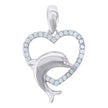 925 Sterling Silver Womens Cubic Zirconia Heart Dolphin Charm Pendant