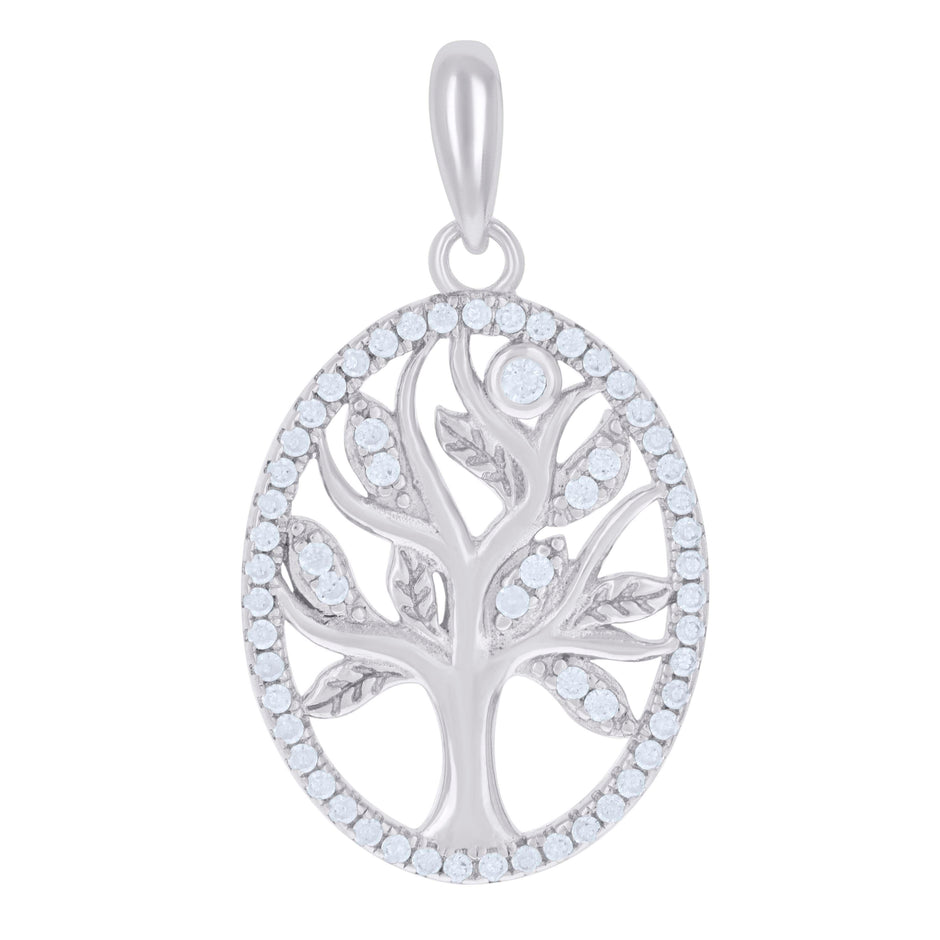 925 Sterling Silver Womens Cubic Zirconia Tree Of Life Charm Pendant
