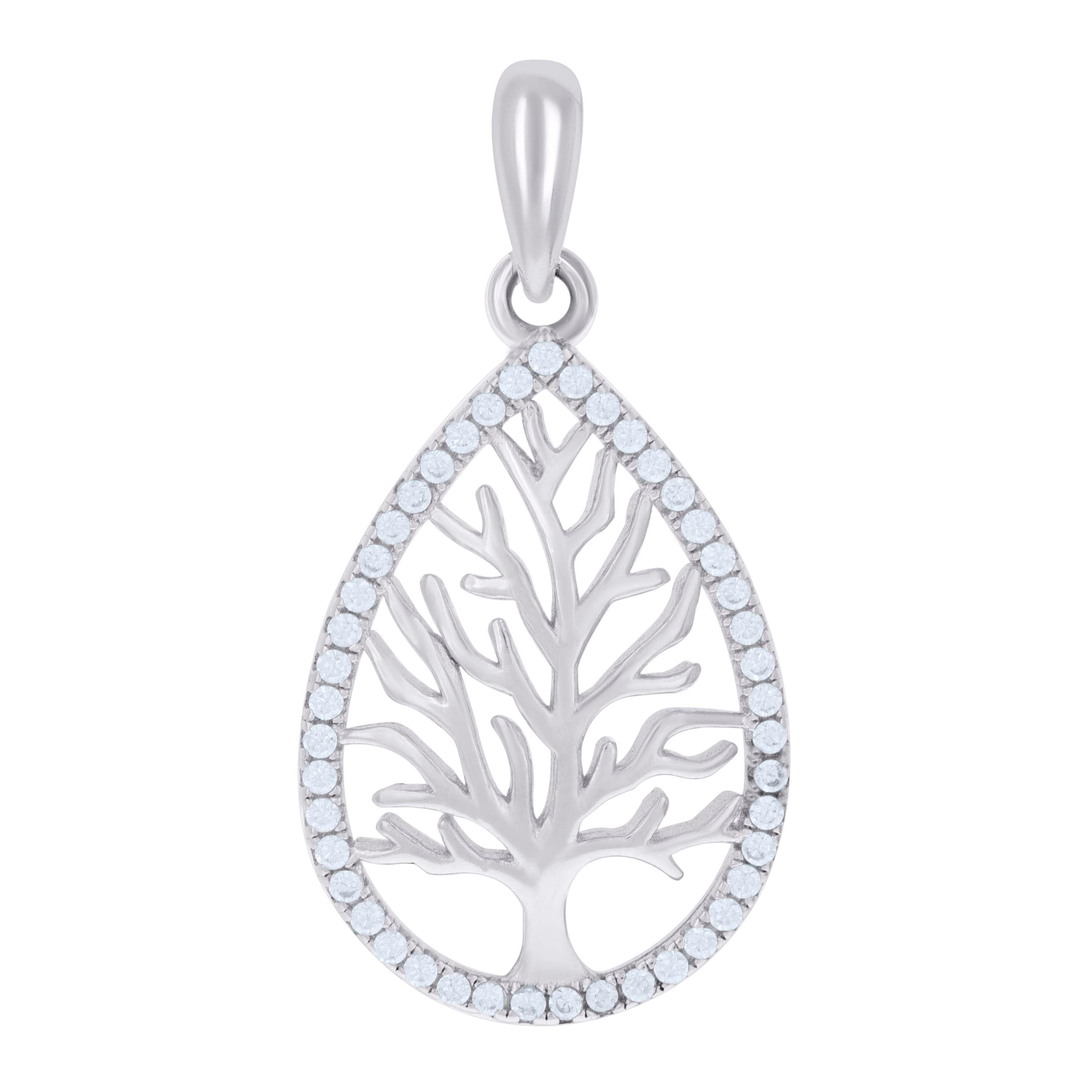 925 Sterling Silver Womens Cubic Zirconia Tree Of Life Teardrop Charm Pendant