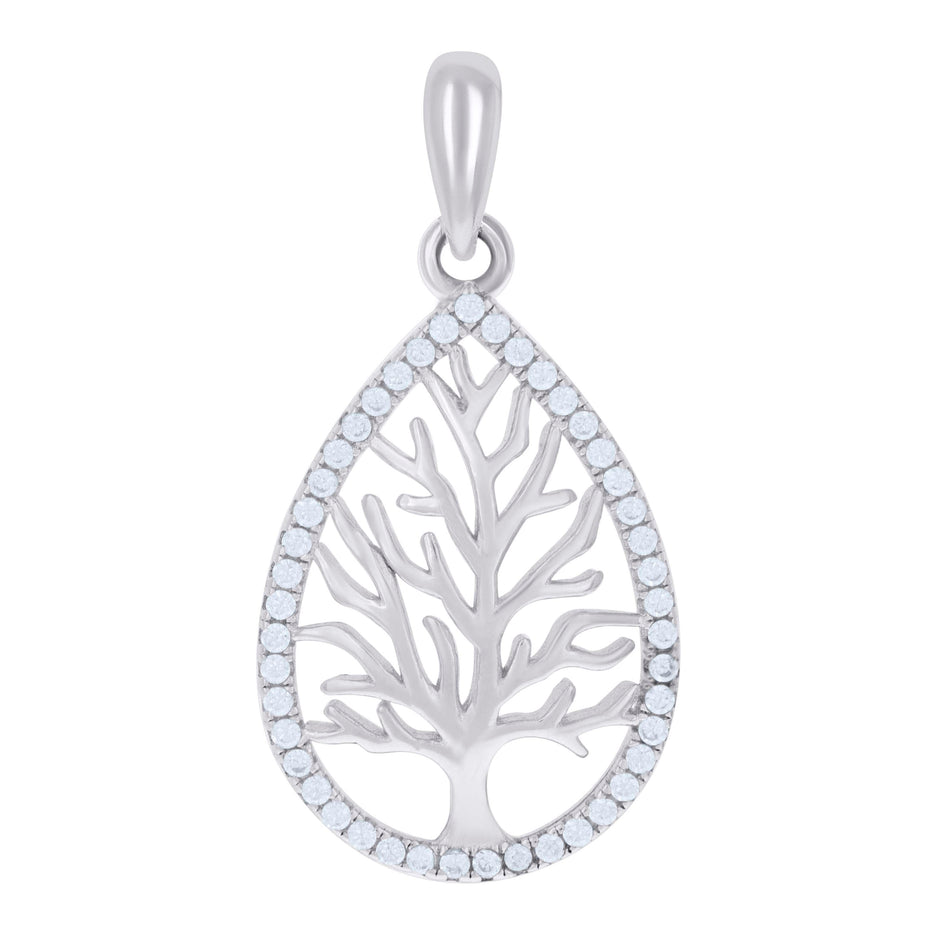925 Sterling Silver Womens Cubic Zirconia Tree Of Life Teardrop Charm Pendant