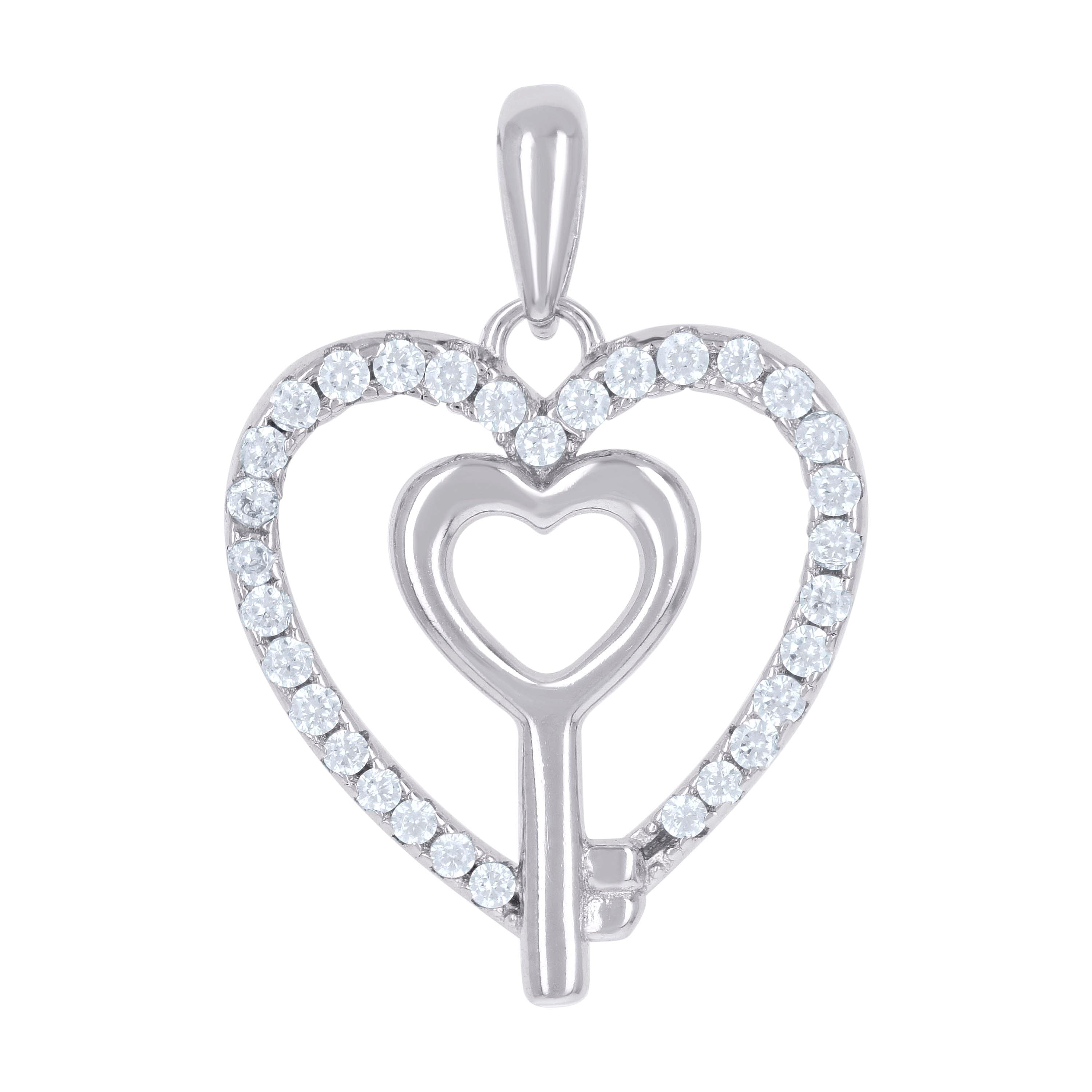 925 Sterling Silver Womens Cubic Zirconia Heart Key Charm Pendant