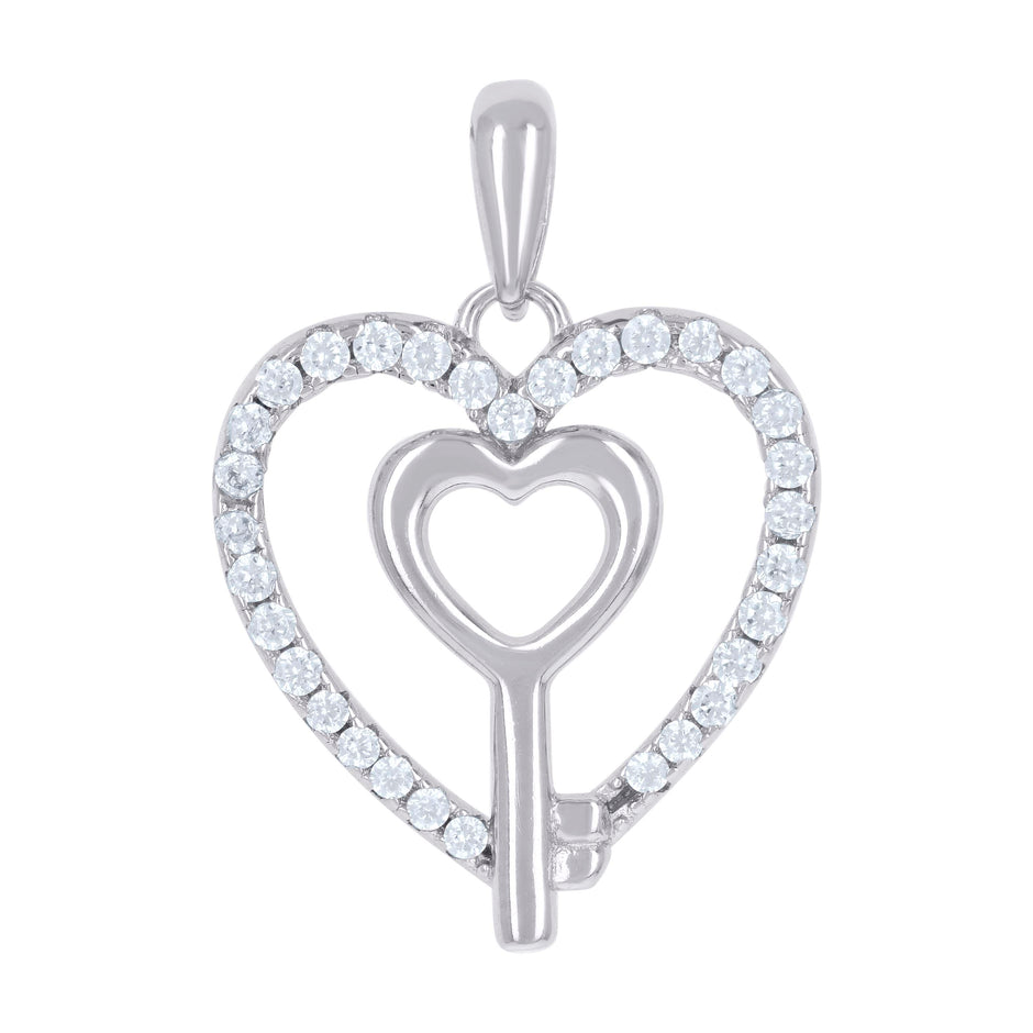 925 Sterling Silver Womens Cubic Zirconia Heart Key Charm Pendant