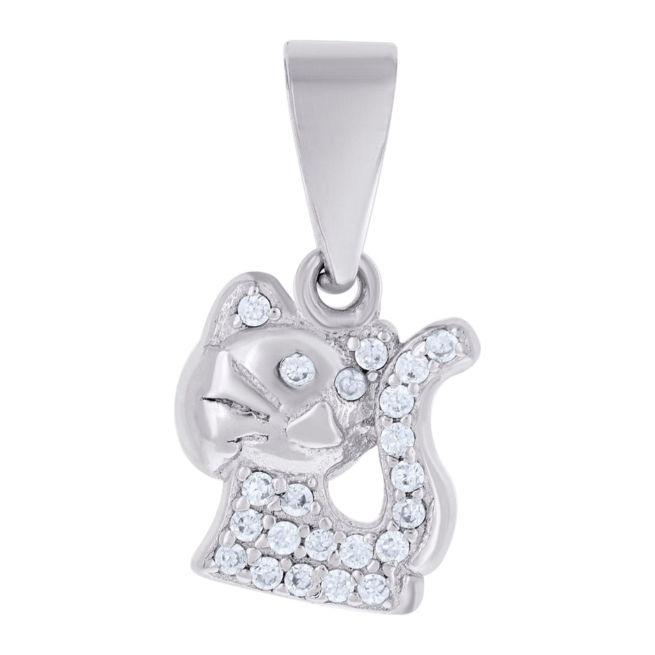 925 Sterling Silver Womens Cubic Zirconia Cat Charm Pendant