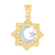 10kt Gold Two-Tone Textured Womens Crescent Moon Star Religious Charm Pendant
