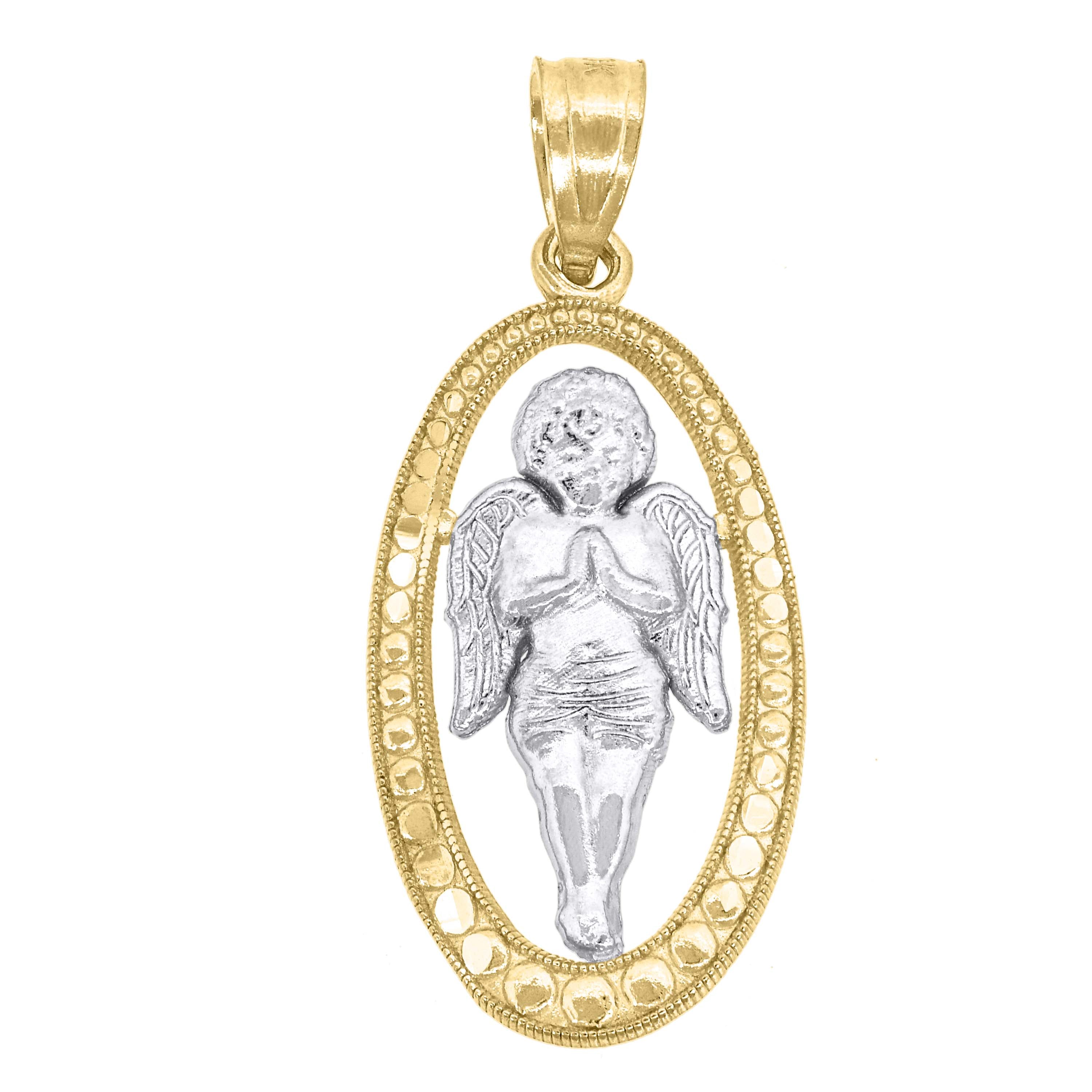 10kt Gold Two-Tone Textured Womens Angel Oval Shape Religious Charm Pendant