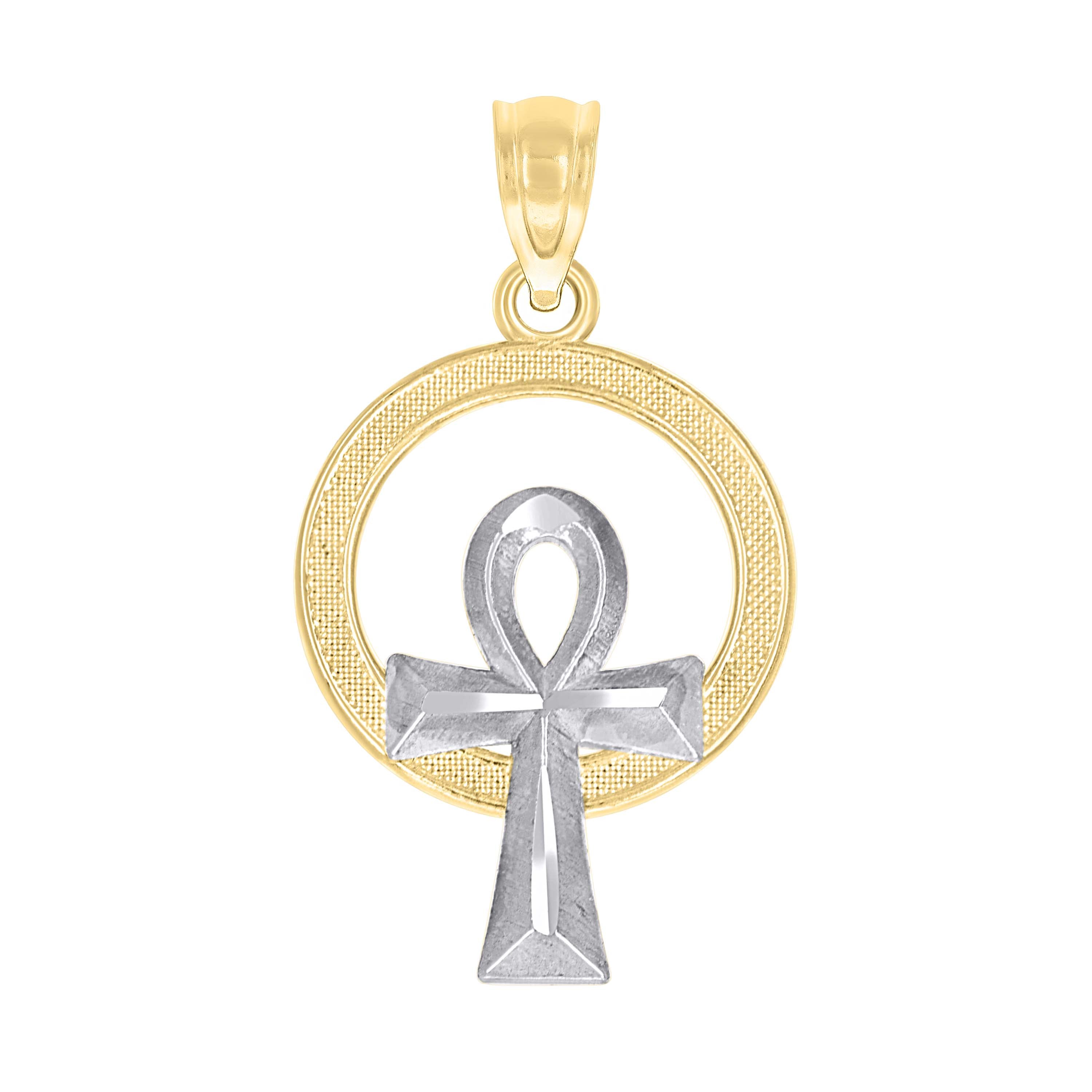 10kt Gold Two-Tone Textured Womens Ankh Cross Religious Charm Pendant