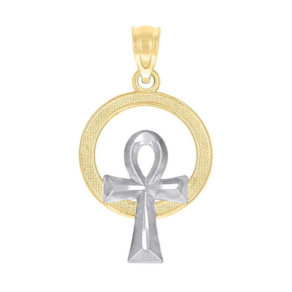 10kt Gold Two-Tone Textured Womens Ankh Cross Religious Charm Pendant