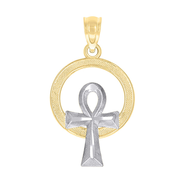 10kt Gold Two-Tone Textured Womens Ankh Cross Religious Charm Pendant