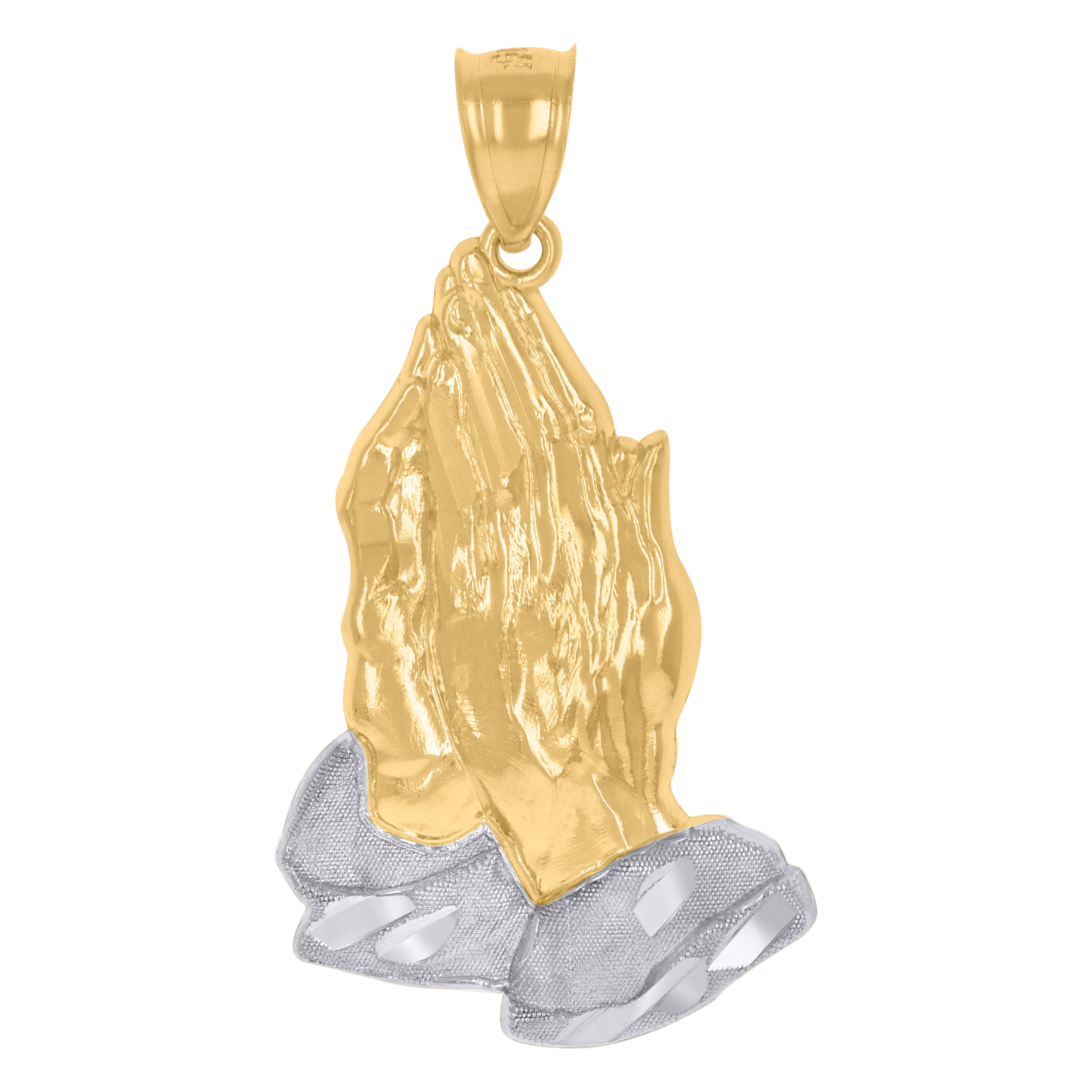 10kt Gold Two-Tone Diamond-Cut Textured Unisex Praying Hands Religious Charm Pendant
