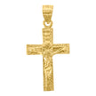 14Kt Yellow Gold Unisex Diamond-Cut Cross Crucifix Ht:28.9Mm Religious Pendant Charm