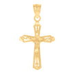14Kt Yellow Gold Unisex Diamond-Cut Cross Crucifix Religious Pendant Charm