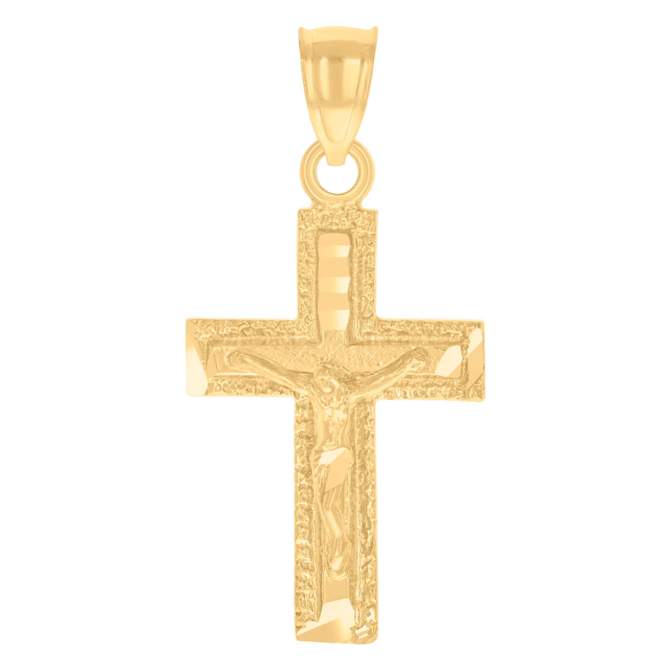 14Kt Yellow Gold Unisex Diamond-Cut Cross Crucifix Ht:16.4Mm Religious Pendant Charm