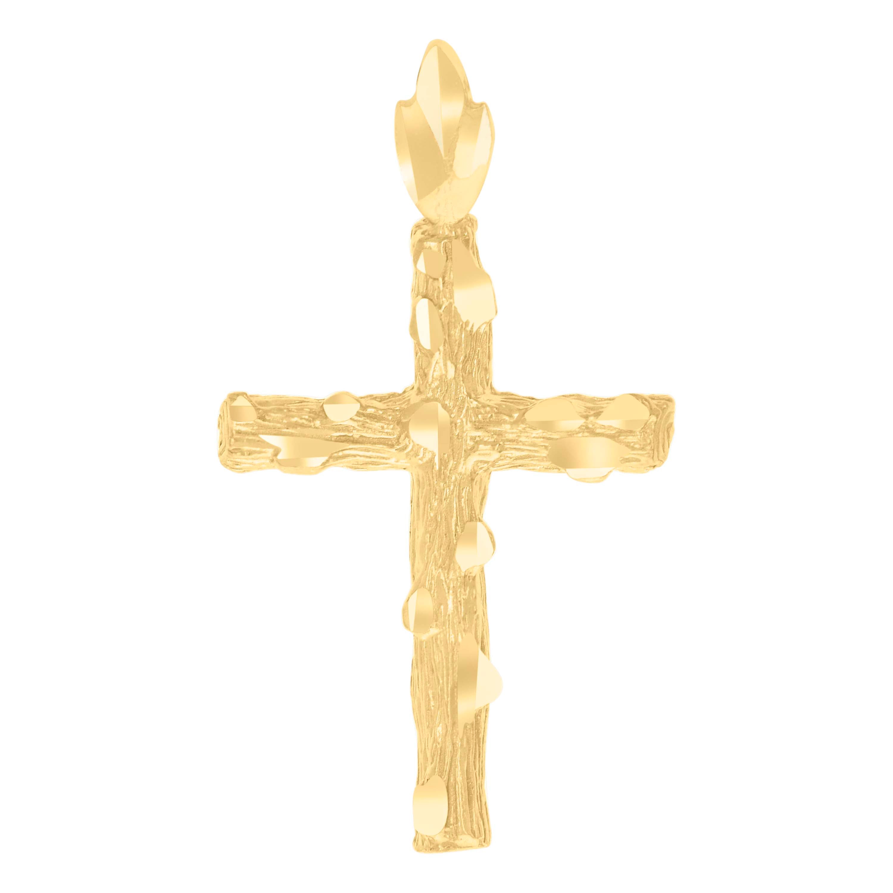 14Kt Yellow Gold Unisex Diamond-Cut Cross Ht:28.1Mm Religious Pendant Charm