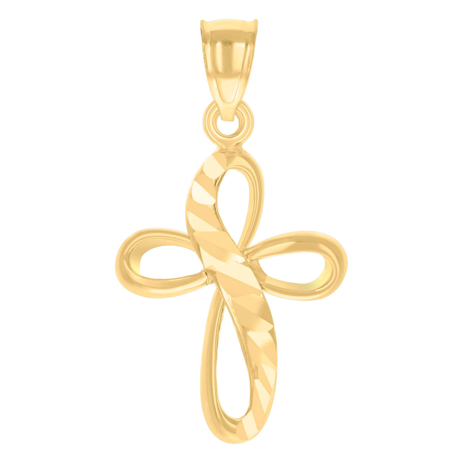 14Kt Gold Unisex Two-Tone Diamond-Cut Cross Ht:15.1Mm Religious Pendant Charm 