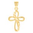 14Kt Gold Unisex Two-Tone Diamond-Cut Cross Ht:15.1Mm Religious Pendant Charm 