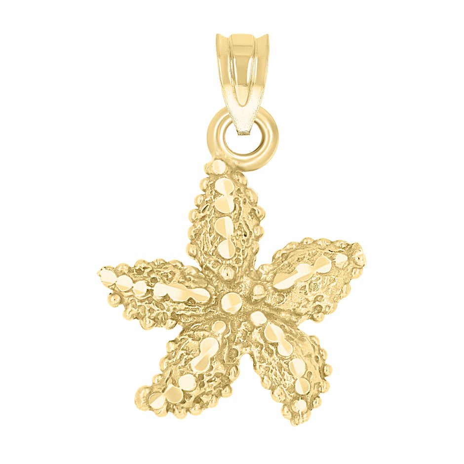 14Kt Yellow Gold Unisex Diamond-Cut Star Fish Animal Ht:20.5Mm Pendant Charm