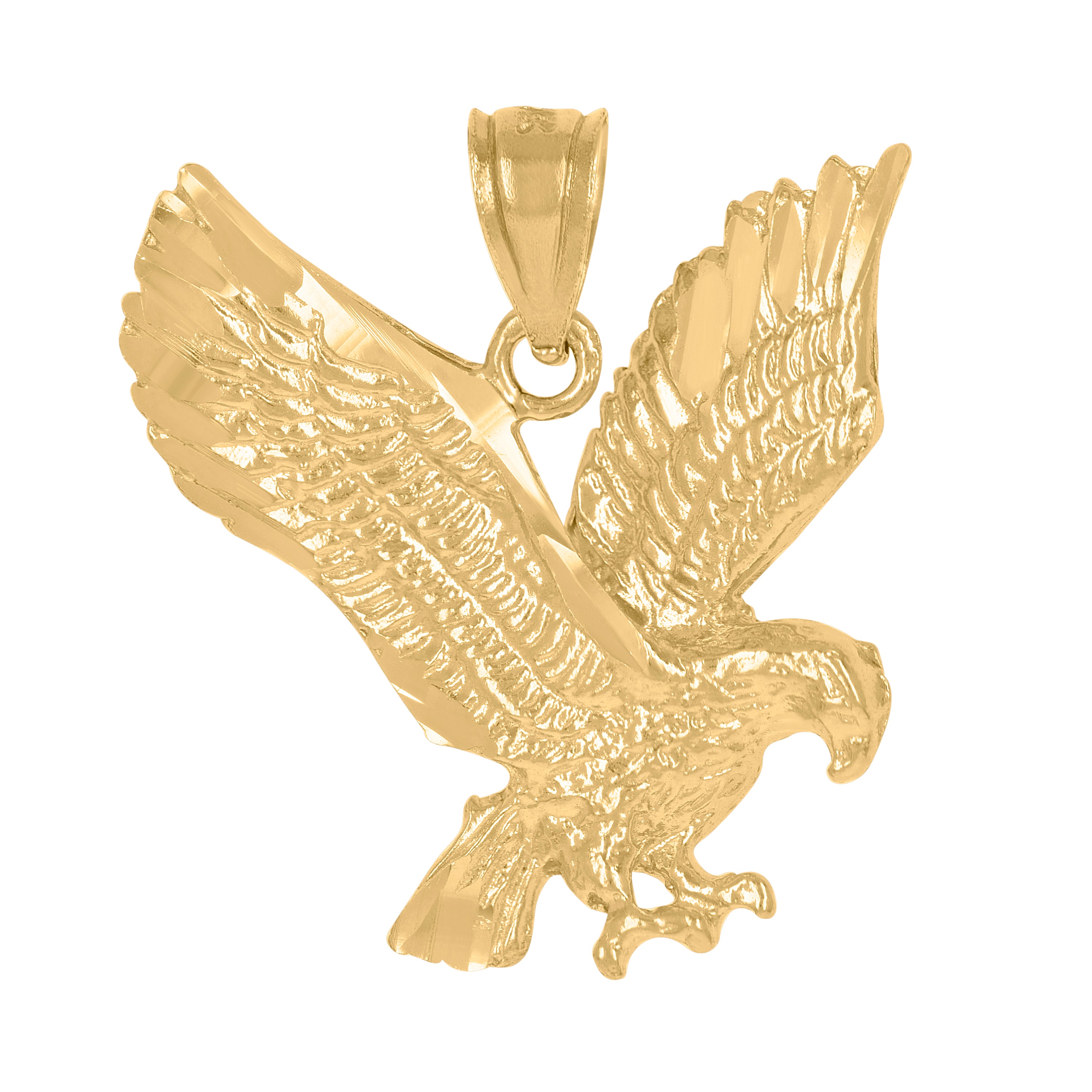 14Kt Yellow Gold Womens Diamond-Cut Eagle Bird Ht:11.9Mm Pendant Charm
