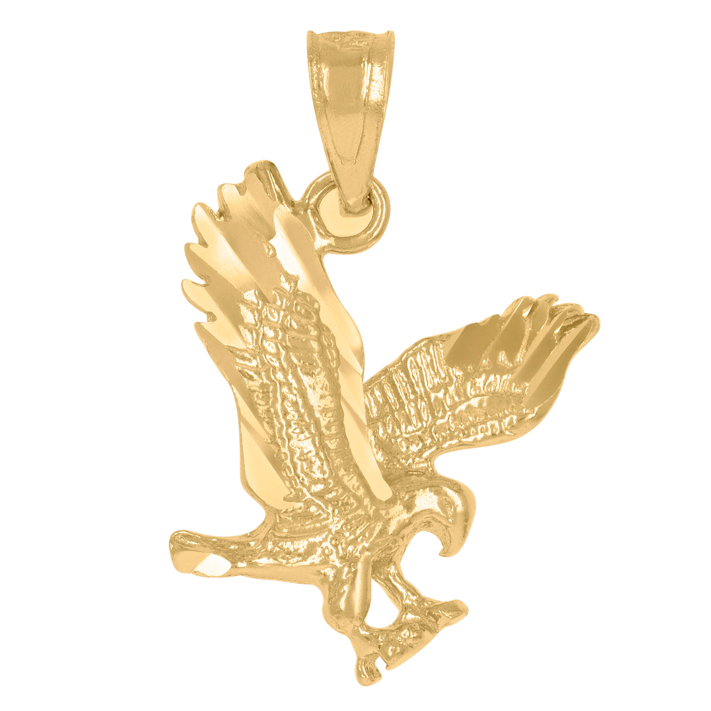 14Kt Yellow Gold Unisex Diamond-Cut Eagle Bird Ht:20.1Mm Pendant Charm