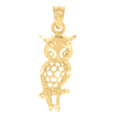14Kt Yellow Gold Womens Diamond-Cut Owl Bird Ht:26.3Mm Pendant Charm