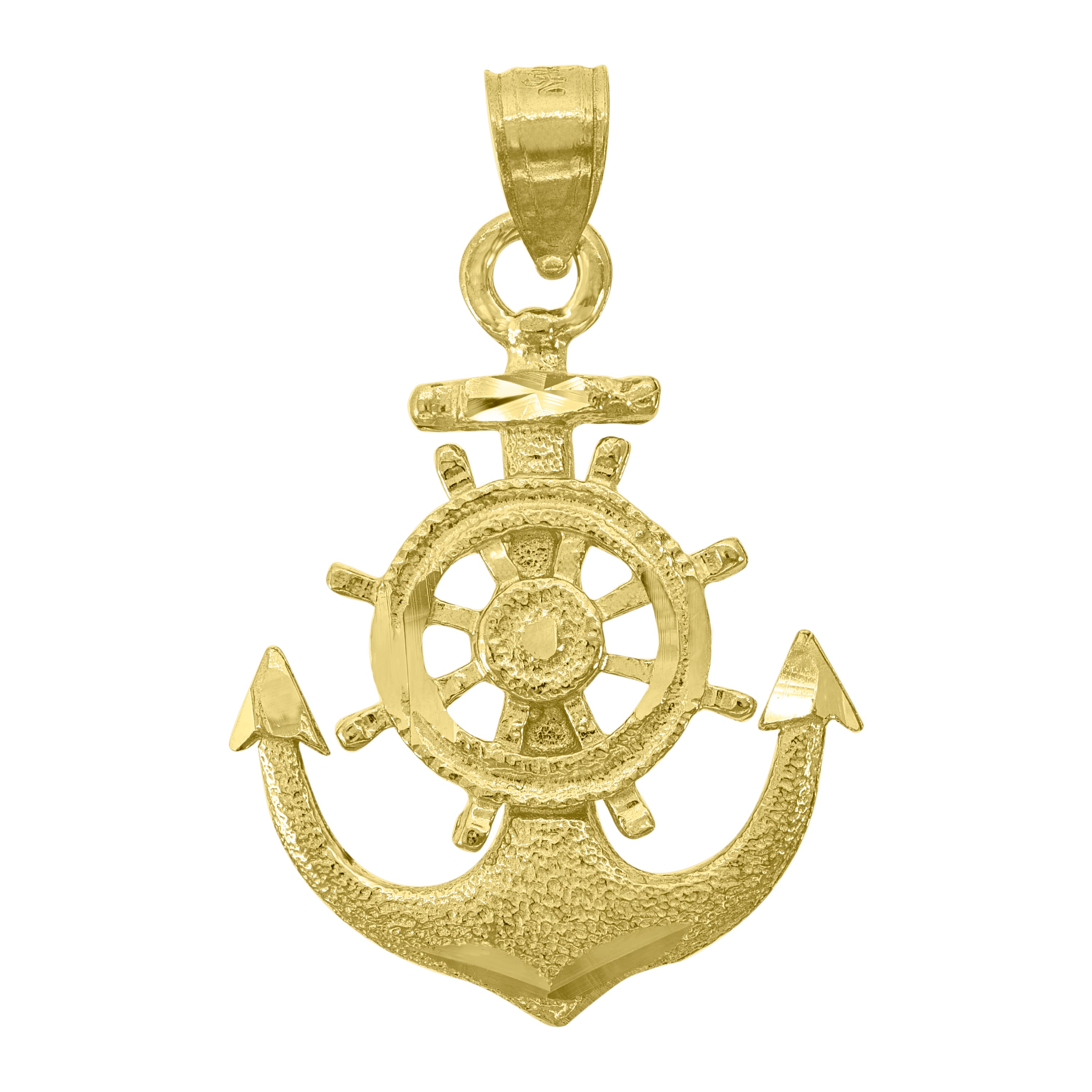 14Kt Yellow Gold Unisex Diamond-Cut Anchor Religious Ht:28.6Mm Pendant Charm