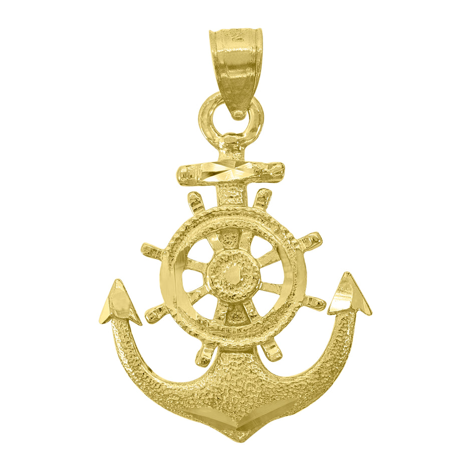 14Kt Yellow Gold Unisex Diamond-Cut Anchor Religious Ht:28.6Mm Pendant Charm