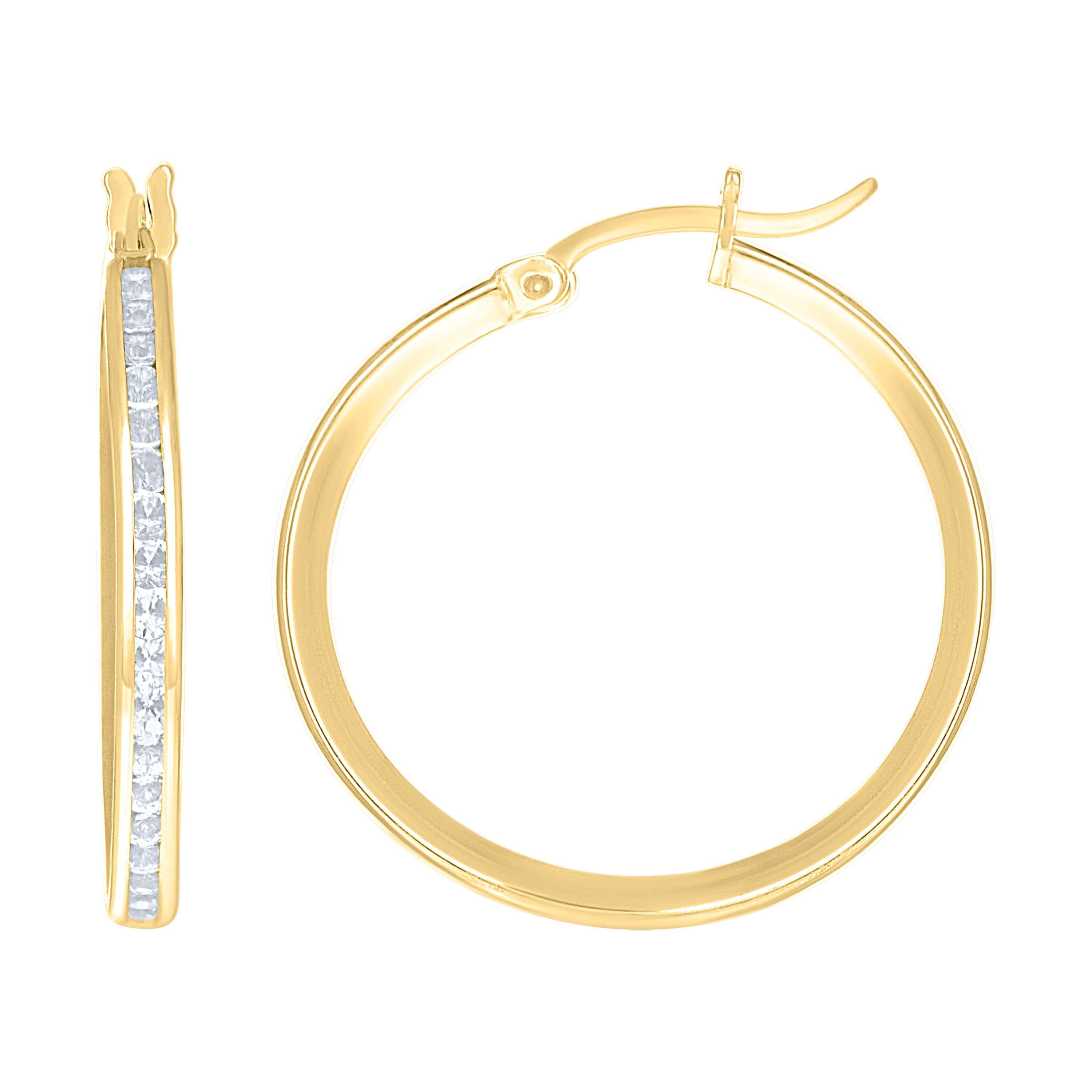 14Kt Yellow Gold Womens Single Row Cz Huggie Hoop 23Mm X 2Mm Earrings