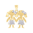 14Kt Yellow Gold Baby Diamond-Cut Textured Toddler Two Twin Girls Charm Baby Pendant