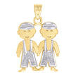 14Kt Two-Tone Gold Baby Diamond-Cut Textured Toddler Two Twin Boys Charm Baby Pendant