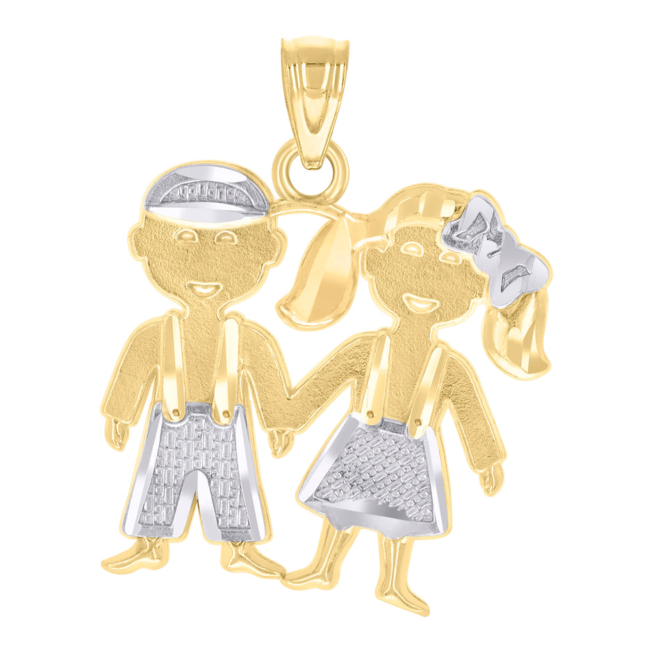 14Kt Two-Tone Gold Baby Diamond-Cut Textured Toddler Boy And Girl Charm Baby Pendant