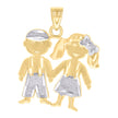 14Kt Two-Tone Gold Baby Diamond-Cut Textured Toddler Boy And Girl Charm Baby Pendant