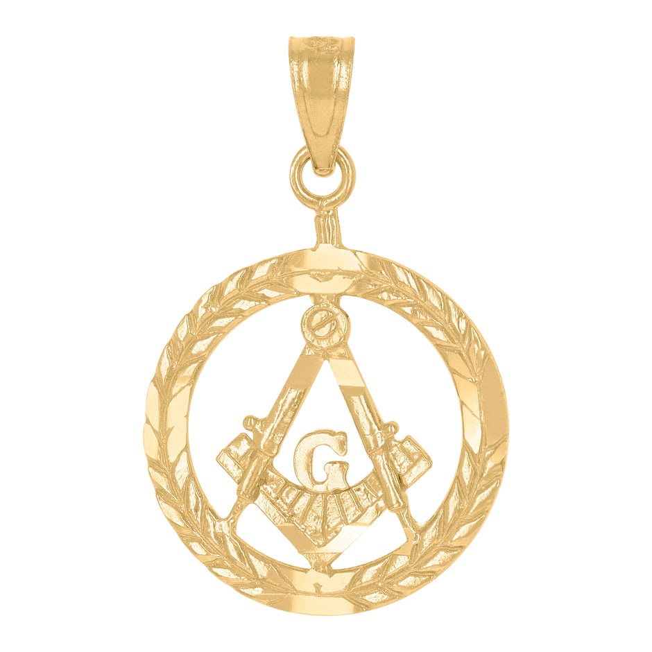 14Kt Yellow Gold Womens Diamond-Cut Masonic Medallion Religious Pendant Charm