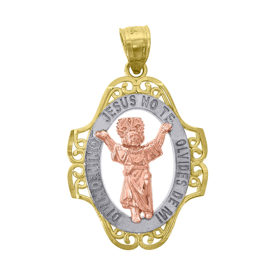 14Kt Gold Unisex Tri-Color Jesus No Te Olvides De Mi Religious Ht:30.2Mm Pendant Charm