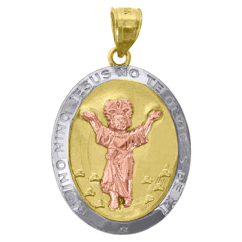 14Kt Gold Womens Tri-Color Jesus No Te Olvides De Mi Religious Ht:29.7Mm Pendant Charm