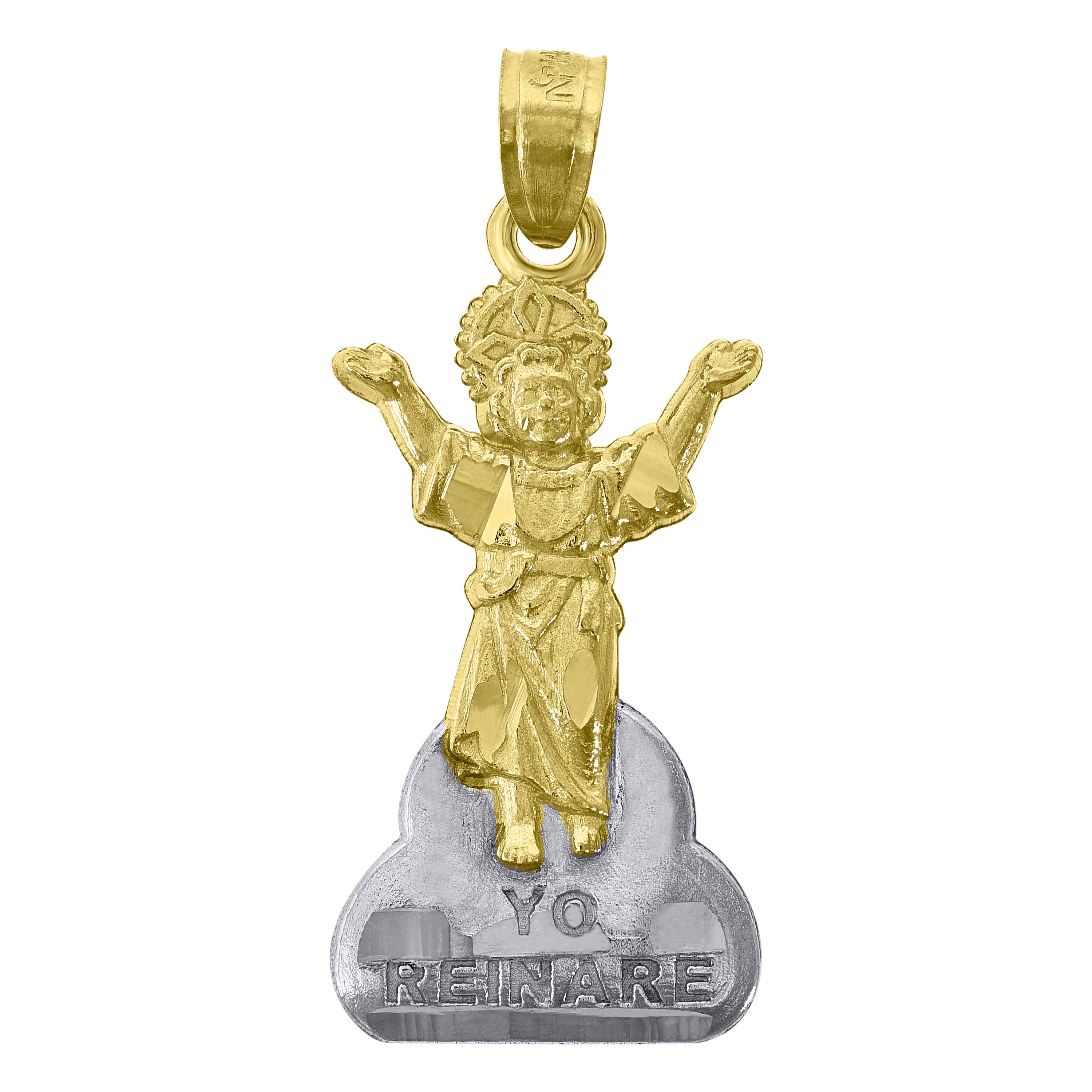 14Kt Gold Womens Two-Tone Jesus Yo Reinare Ht:26.5Mm Religious Pendant Charm