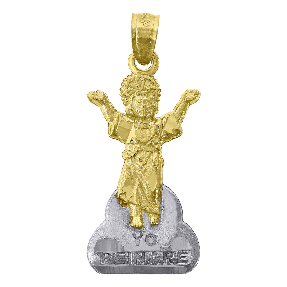14Kt Gold Womens Two-Tone Jesus Yo Reinare Ht:26.5Mm Religious Pendant Charm