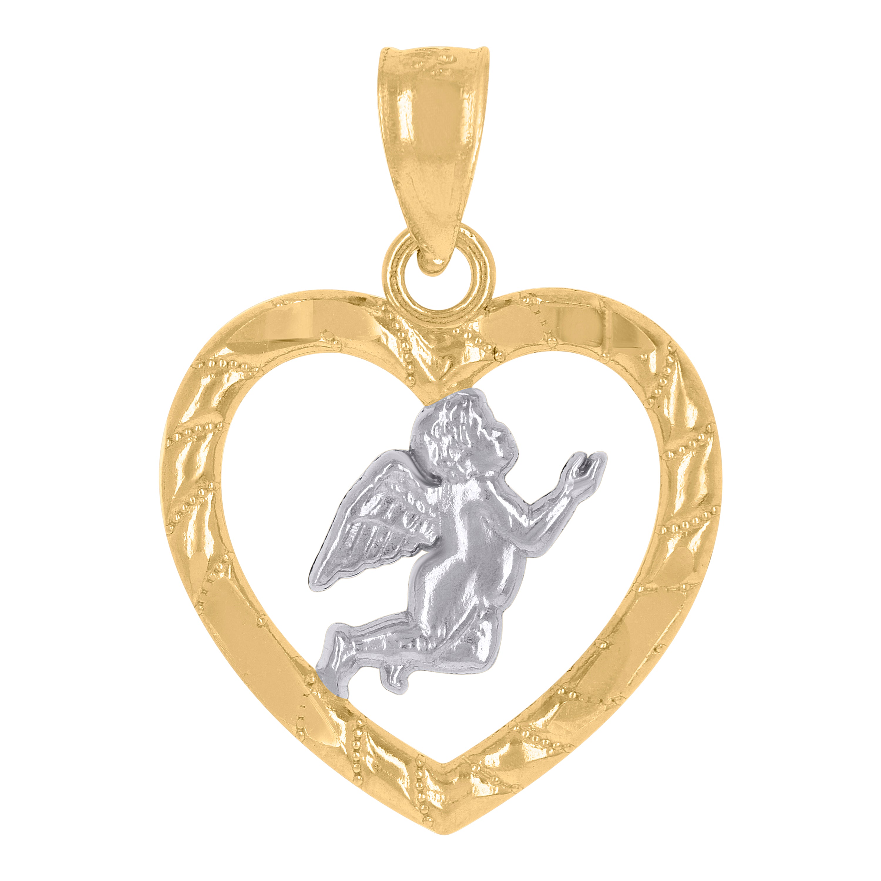 14Kt Gold Womens Two-Tone Angel Heart Ht:20.7Mm Religious Pendant Charm