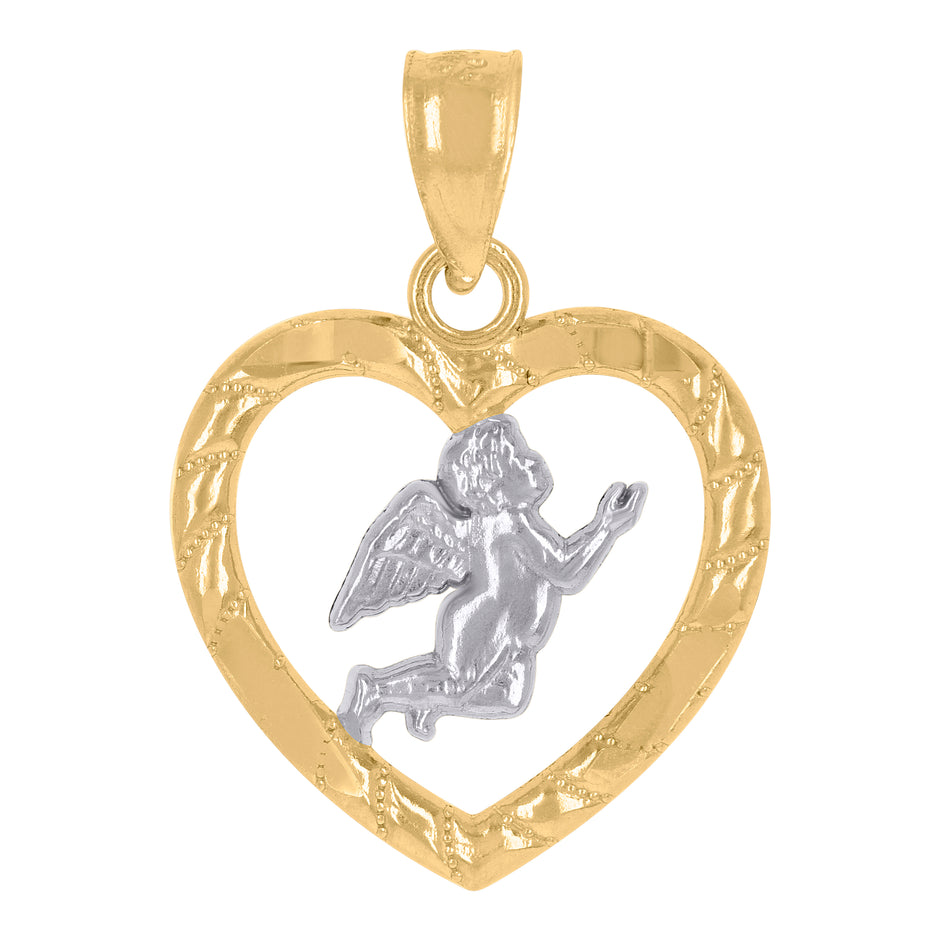 14Kt Gold Womens Two-Tone Angel Heart Ht:20.7Mm Religious Pendant Charm