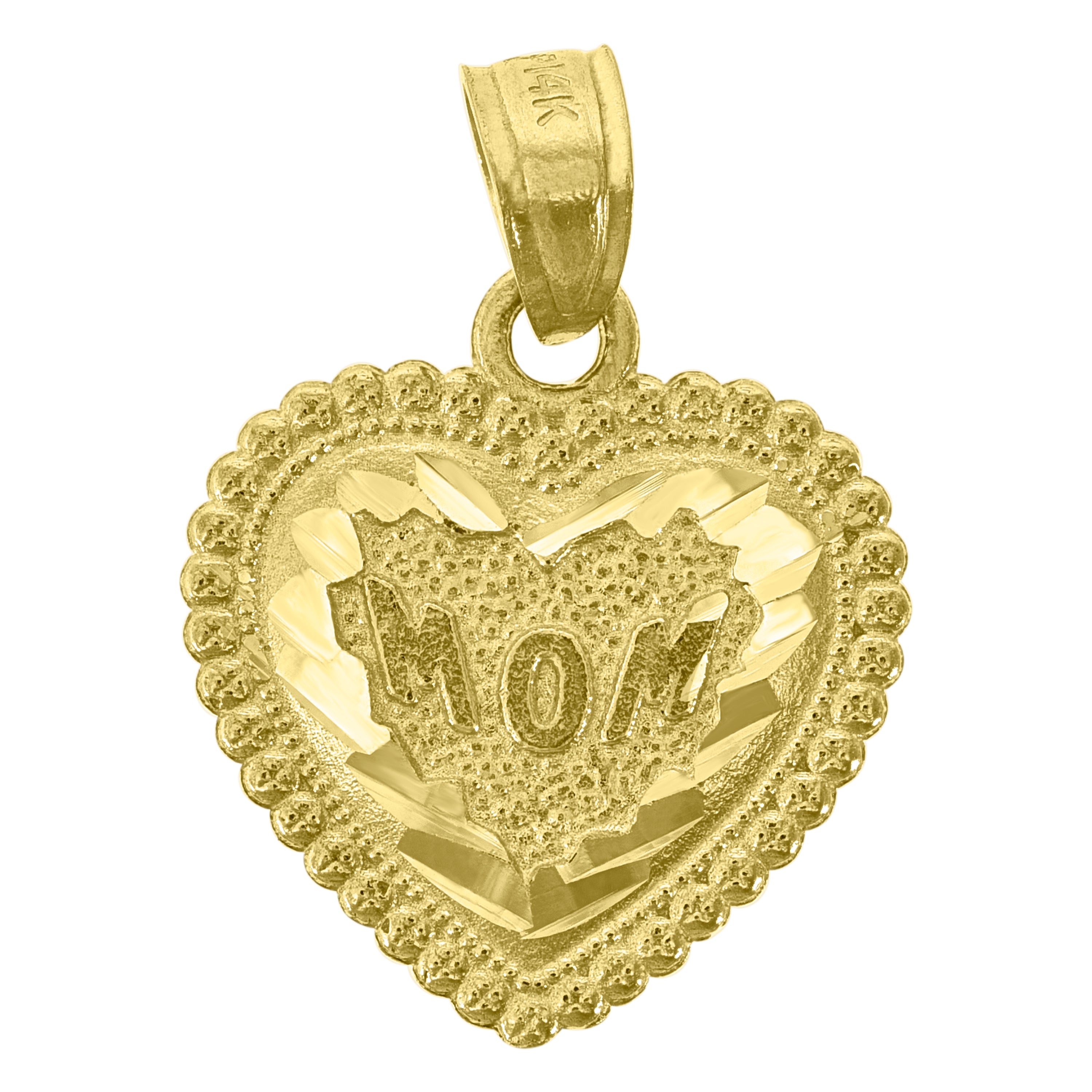14Kt Yellow Gold Womens Diamond-Cut Mom Heart Ht:18.8Mm Pendant Charm